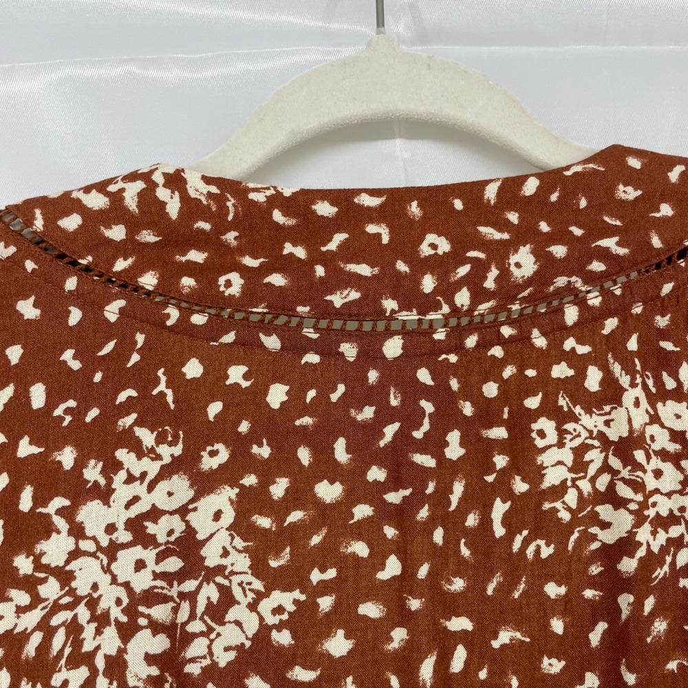 Knox Rose Size M Babydoll Dress Rust Brown Abstract Floral Lace Trim - Picture 5 of 7